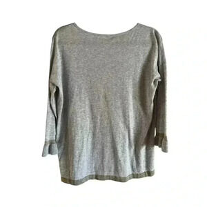 Lilly Pulitzer Charla Sweater Top Gold Ruffle Trim Size Small Gray 3/4 Sleeve